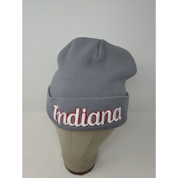 Indiana Beanie Hat Gray Embroidered Spell Out Logo Knit Soft - Picture 2 of 9